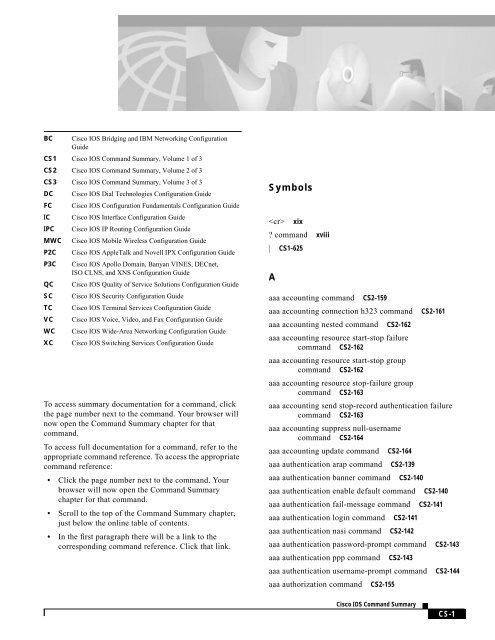 Index of Cisco IOS Commands Symbols ...