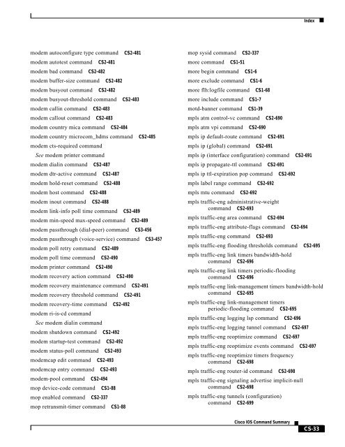 Index of Cisco IOS Commands Symbols ...