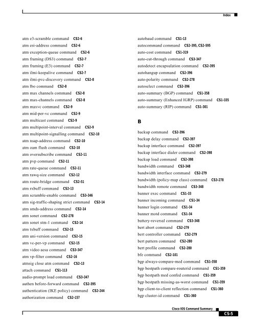 Index of Cisco IOS Commands Symbols ...