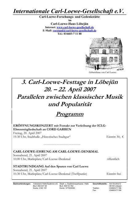 3. Carl Loewe Festtage Programm - Carl Loewe Gesellschaft