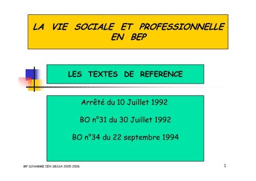 LA VIE SOCIALE ET PROFESSIONNELLE EN BEP - SBSSA Rouen