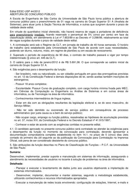 Edital EESC-USP 44/2012 ABERTURA DE CONCURSO PÃBLICO ...