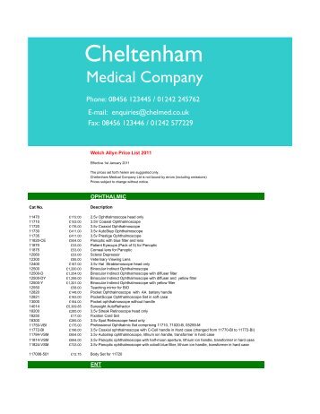 Welch Allyn Price List - Cheltenham Medical Company