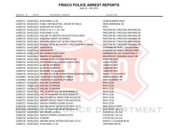 FRISCO POLICE ARREST REPORTS