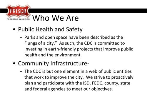 Frisco Community Development Corporation - City of Frisco