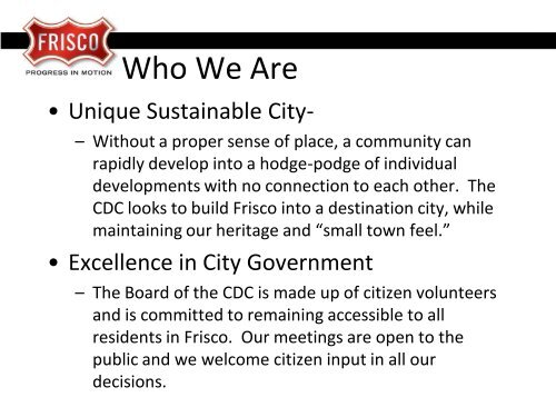 Frisco Community Development Corporation - City of Frisco