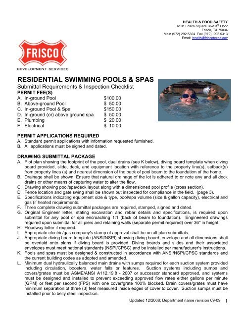 RESIDENTIAL SWIMMING POOLS & SPAS - City of Frisco