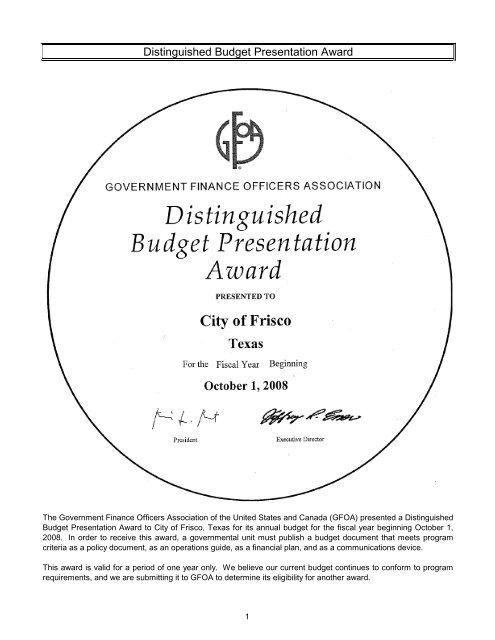 Budget 2010 - City of Frisco