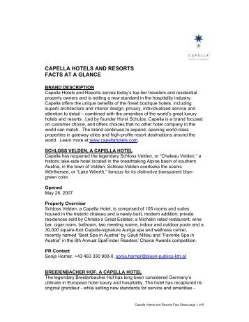 CAPELLA HOTELS AND RESORTS FACTS AT A GLANCE