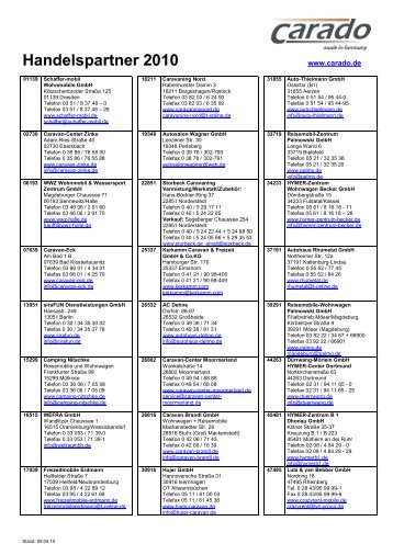 Händerliste Carado Deutschland Saison 2010 Stand 090410