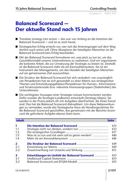 15 Jahre Balanced Scorecard - Forum Balanced Scorecard