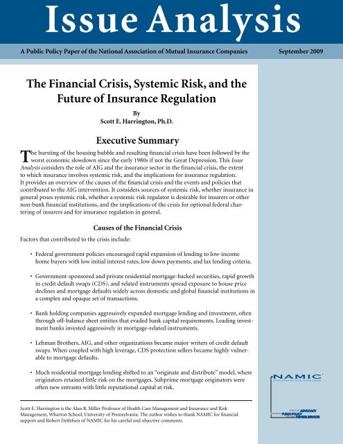 The Financial Crisis, Systemic Risk, and the Future of Insurance ...