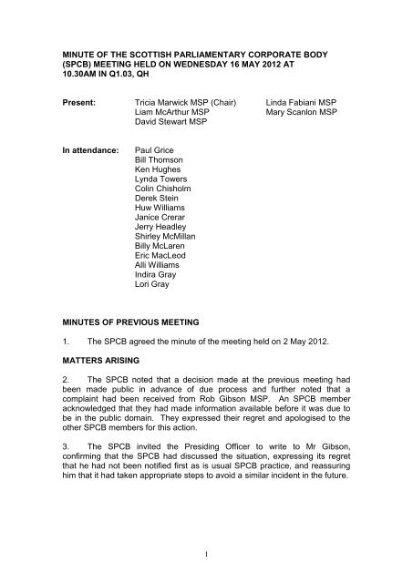 SPCB Minute - 16 May 2012 (66KB pdf) - Scottish Parliament