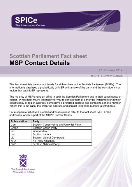 MSP Contact Details - Scottish Parliament