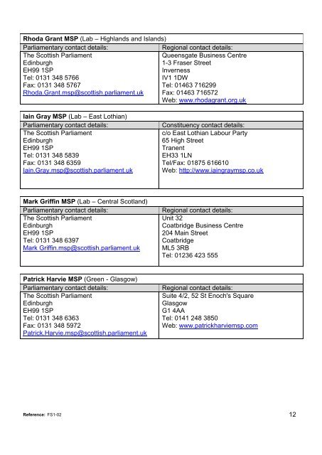MSP Contact Details - Scottish Parliament