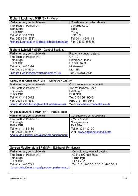 MSP Contact Details - Scottish Parliament