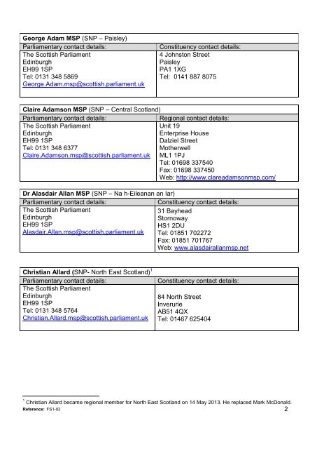 MSP Contact Details - Scottish Parliament