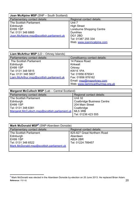 MSP Contact Details - Scottish Parliament