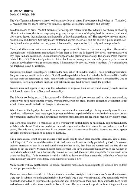 Women s Dress Christian And Moral Issues