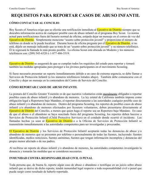 requisitos para reportar casos de abuso infantil - Boy Scouts of ...