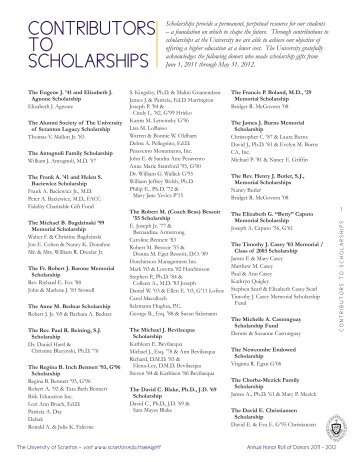 CONTRIBUTORS TO SCHOLARSHIPS - The University of Scranton