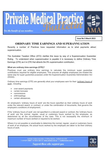 ORDINARY TIME EARNINGS AND SUPERANNUATION - AMA WA