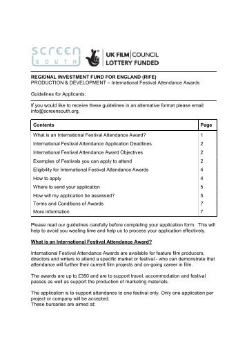 International Festival Attendance Awards Guidelines - Screen South