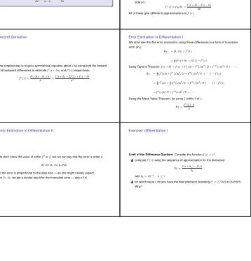 Numerical Differentiation First Derivative Second Derivative Error ...