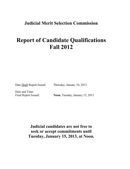 Report of Candidate Qualifications - South Carolina Legislature Online