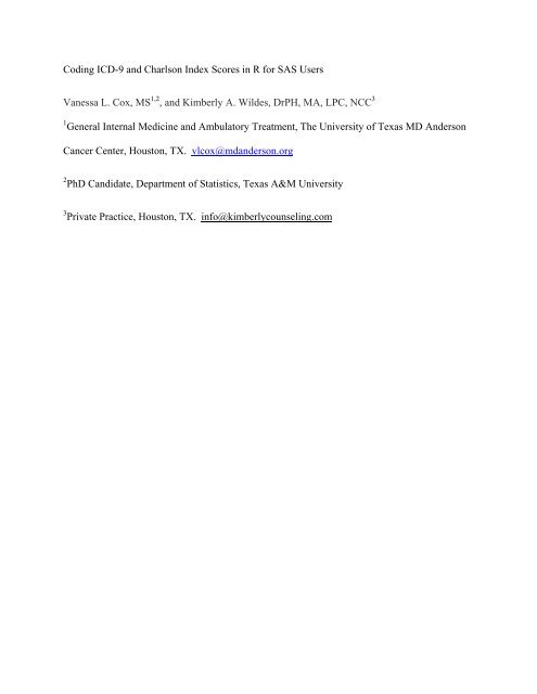 Coding ICD-9 and Charlson Index Scores in R for SAS Users ...