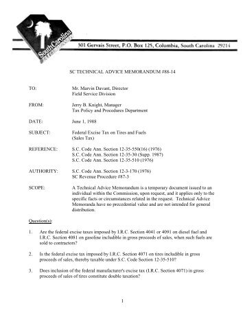 SC Technical Advice Memorandum #88-14 - the South Carolina ...