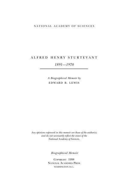 ALFRED HENRY STURTEVANT - National Academy of Sciences