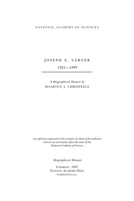 JOSEPH E. VARNER - National Academy of Sciences