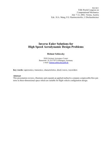 Inverse Euler Solutions for High Speed Aerodynamic Design ... - DLR