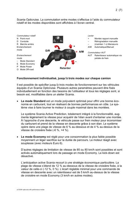 le Scania Opticruise avec modes de fonctionnement