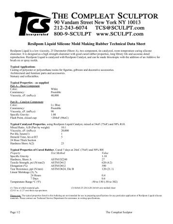 Resilpom Liquid Silicone Mold Making Rubber Technical Data Sheet