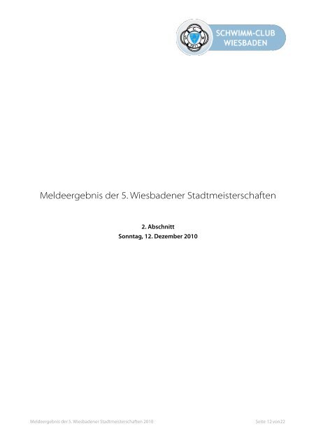 Meldeergebnis â 5. Wiesbadener Stadtmeisterschaften