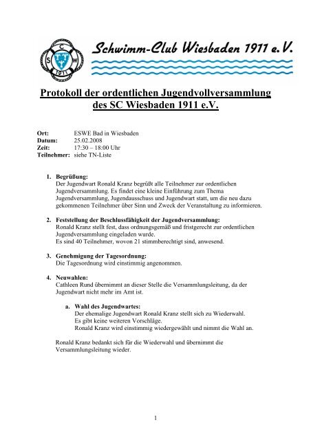 Protokoll der ordentlichen Jugendversammlung des SCW am 25.02 ...