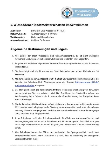 5. Wiesbadener Stadtmeisterschaften im Schwimmen Allgemeine ...