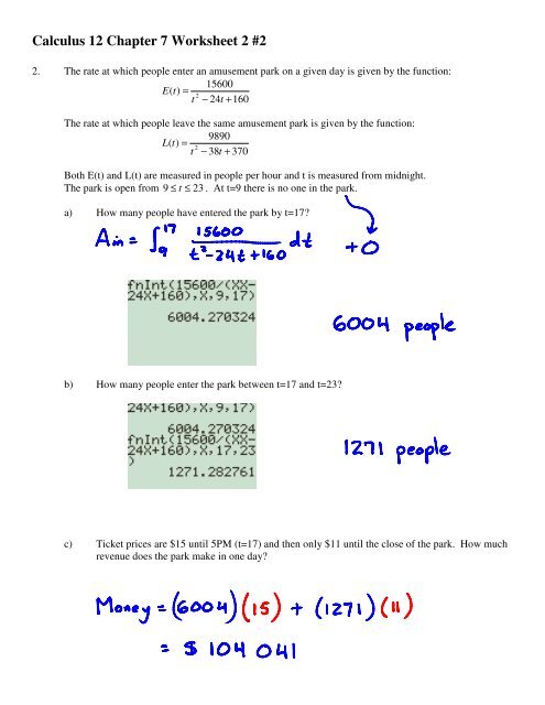 Calculus 12 Chapter 7 Worksheet 2 #2