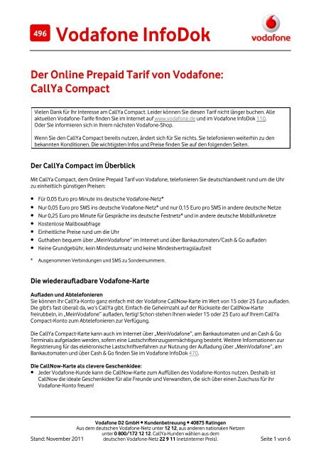 Infodok 496: Der Online Prepaid Tarif von Vodafone: Callya Compact