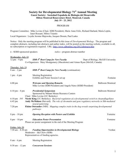 Final Program - Society for Developmental Biology