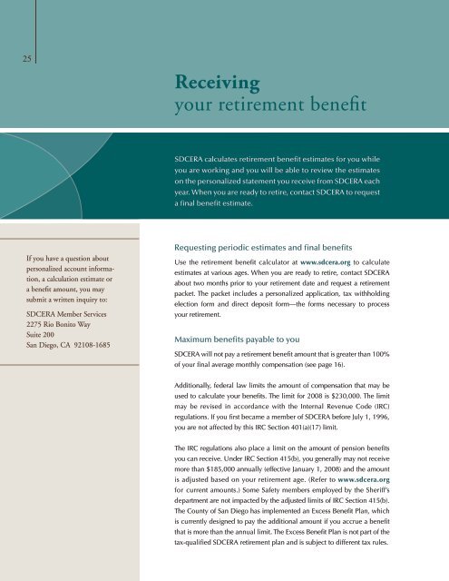 Retirement Plan booklet - sdcera