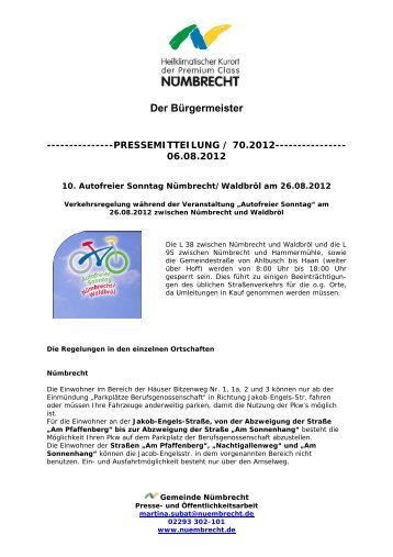 Der BÃ¼rgermeister - Gemeinde NÃ¼mbrecht