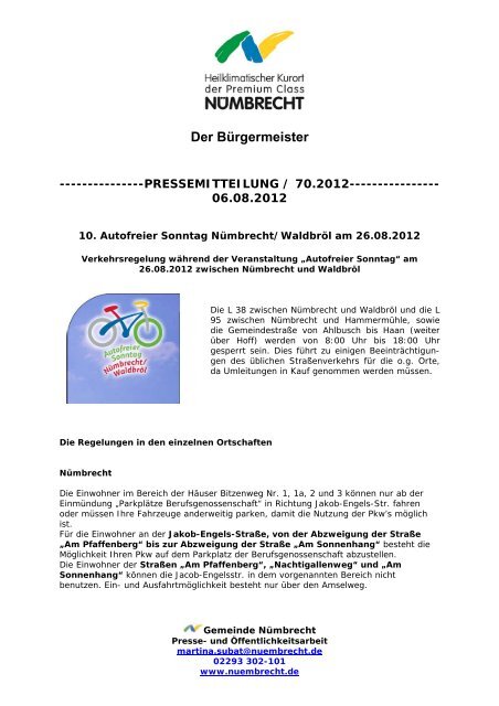 Der BÃ¼rgermeister - Gemeinde NÃ¼mbrecht