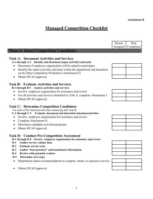 Attachment B: Managed Competition Checklist