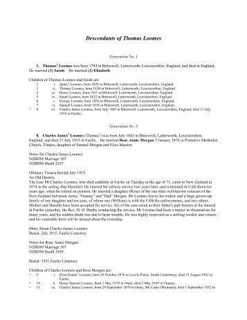 Descendants of Thomas Loomes - loomes family tree