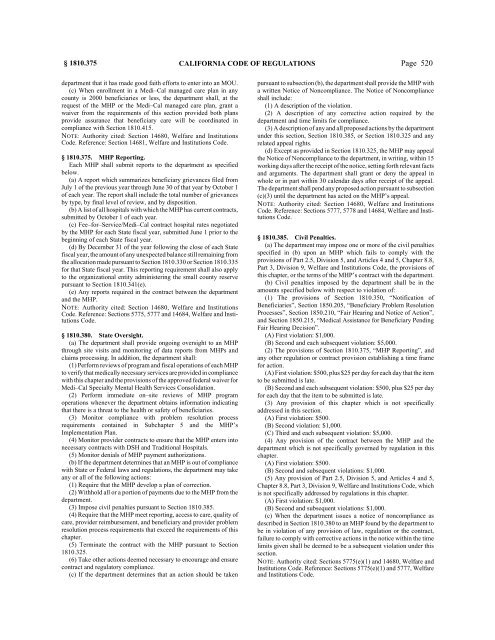 CALIFORNIA CODE OF REGULATIONS - State of California