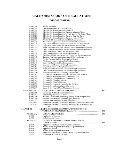 CALIFORNIA CODE OF REGULATIONS - State of California