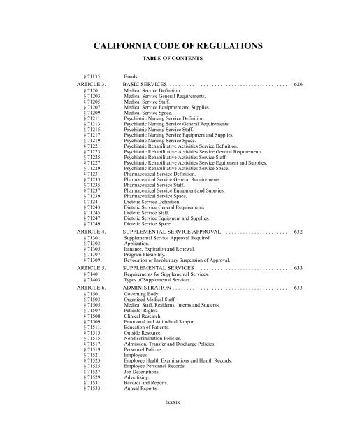 CALIFORNIA CODE OF REGULATIONS - State of California